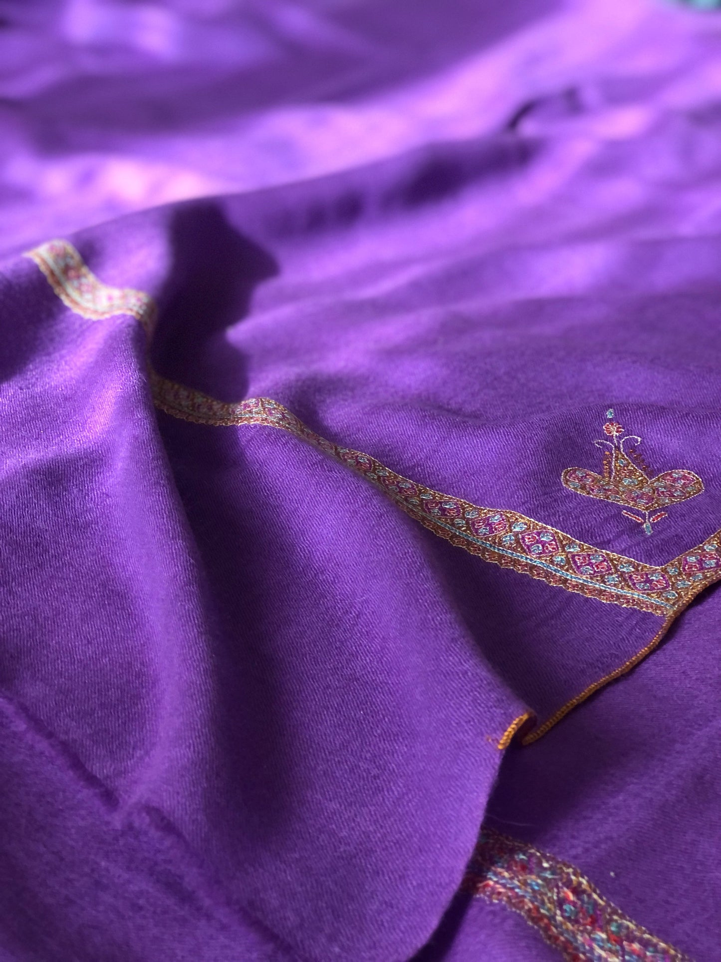 Purple Border Embroidery Pashmina Shawl 3