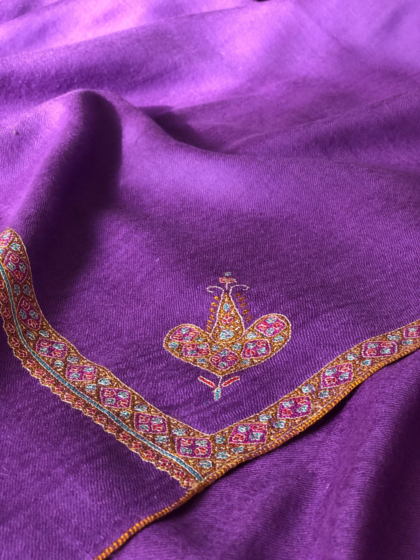 Purple Border Embroidery Pashmina Shawl 2