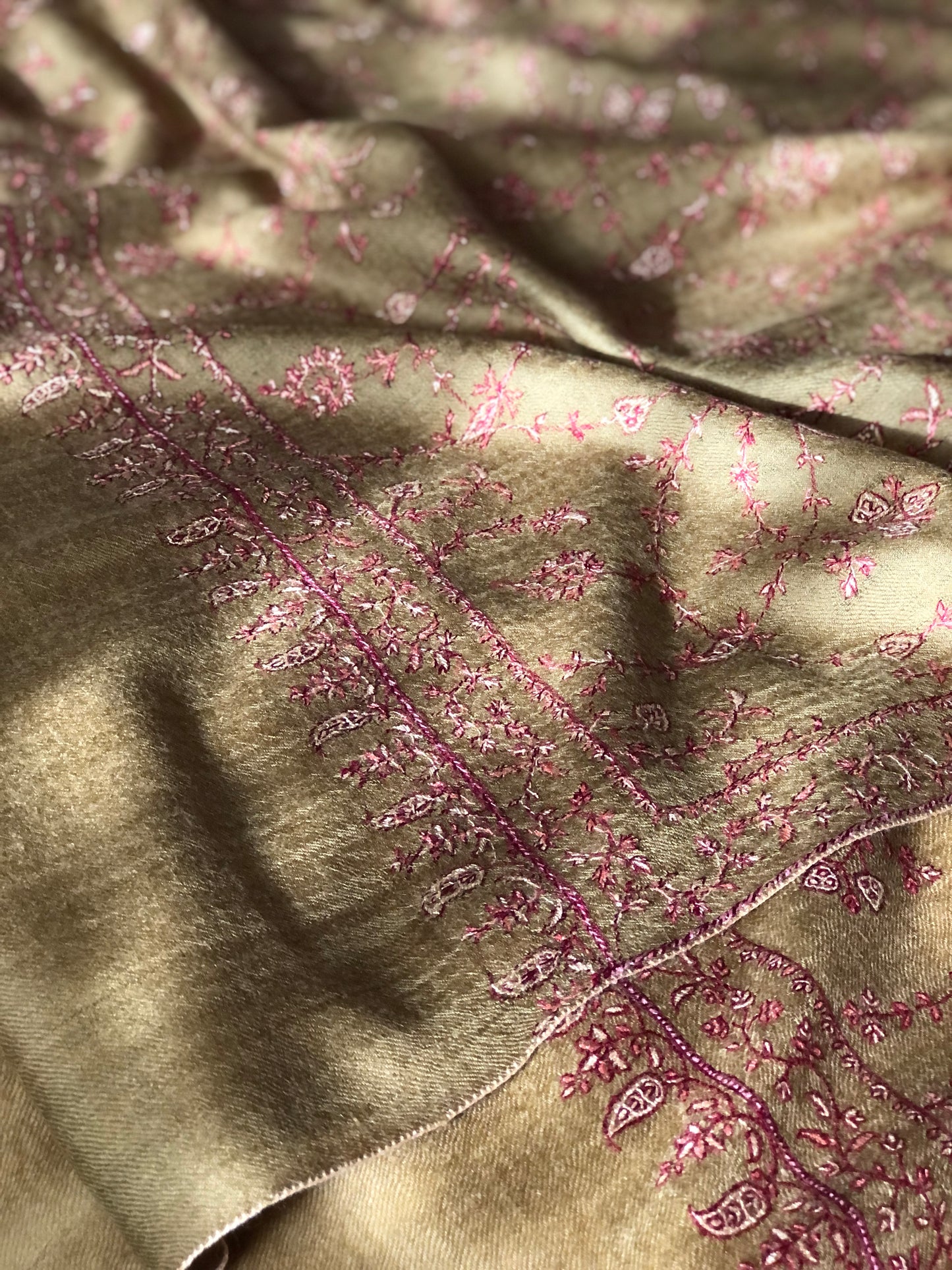 Royal Taupe Jaal Embroidery Pashmina Shawl