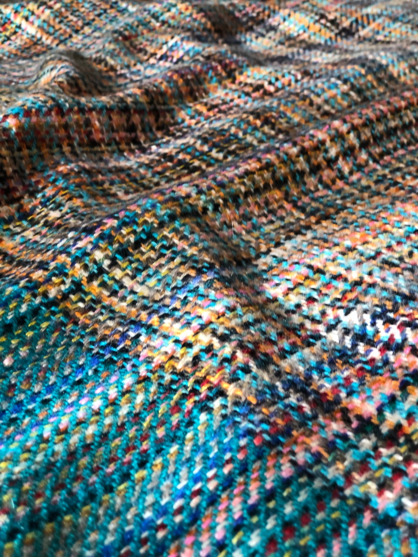 Multi Color IKAT Weave Pashmina Shawl, Turquoise