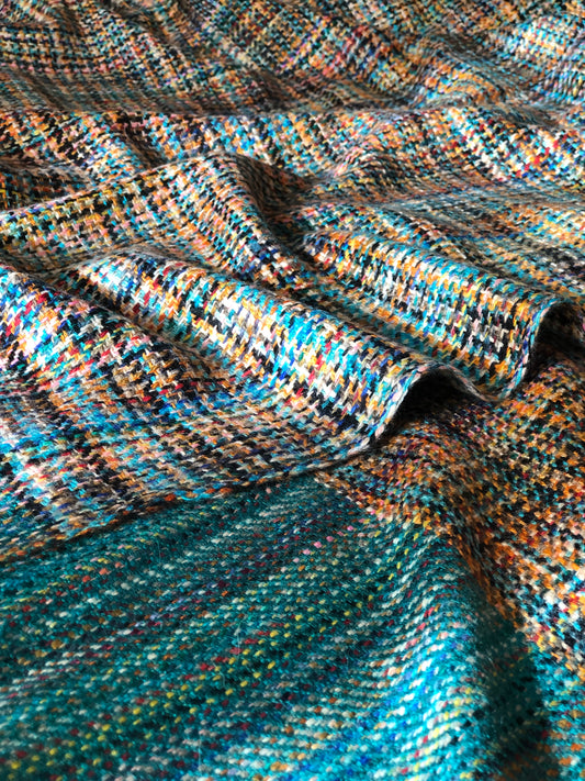 Multi Color IKAT Weave Pashmina Shawl, Turquoise