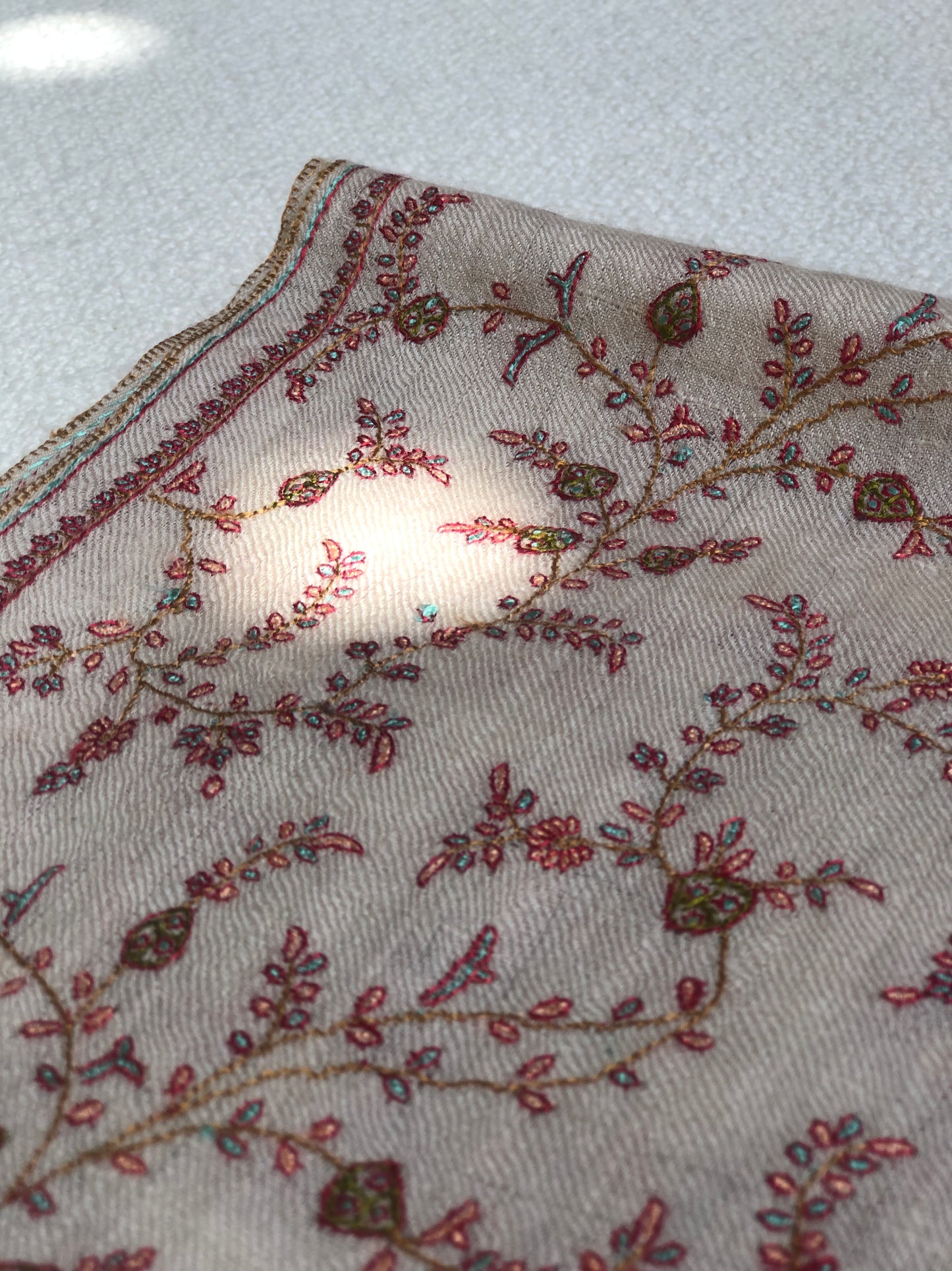 White Jaal Silk Embroidery Pashmina Shawl