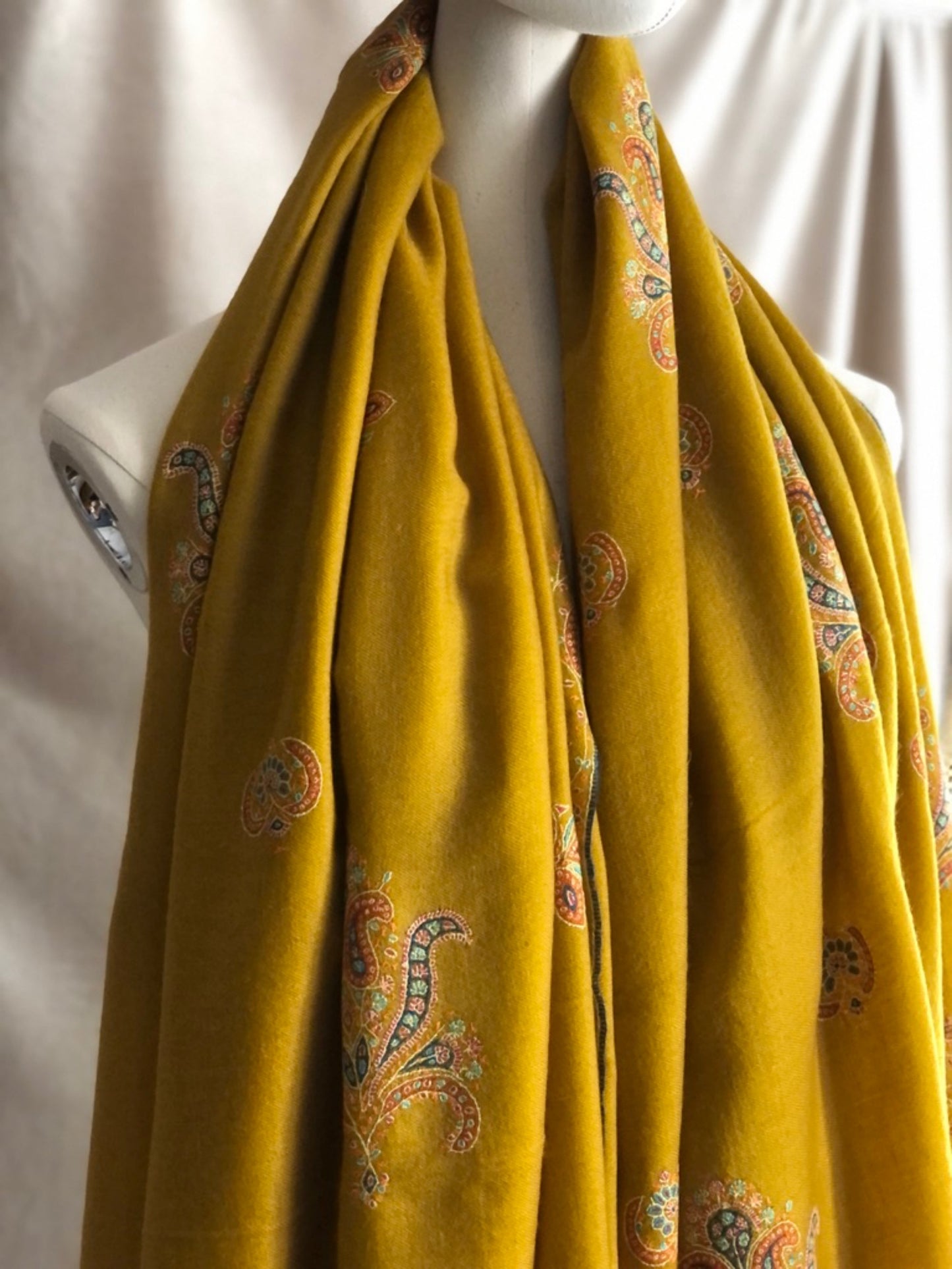 Kashmir Pashmina Shawl Sozni Jaal Embroidery Mustard Image 12