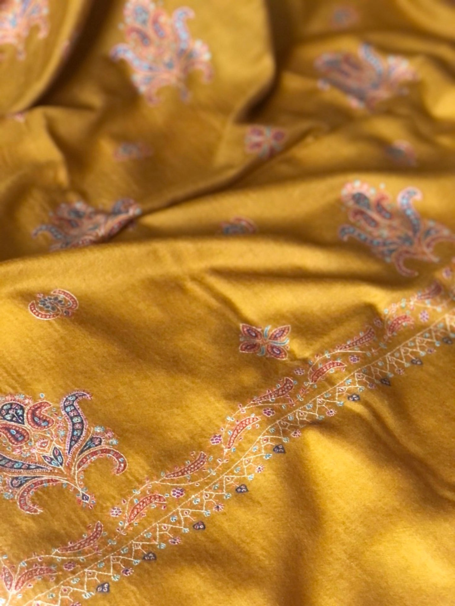 Kashmir Pashmina Shawl Sozni Jaal Embroidery Mustard Image 14