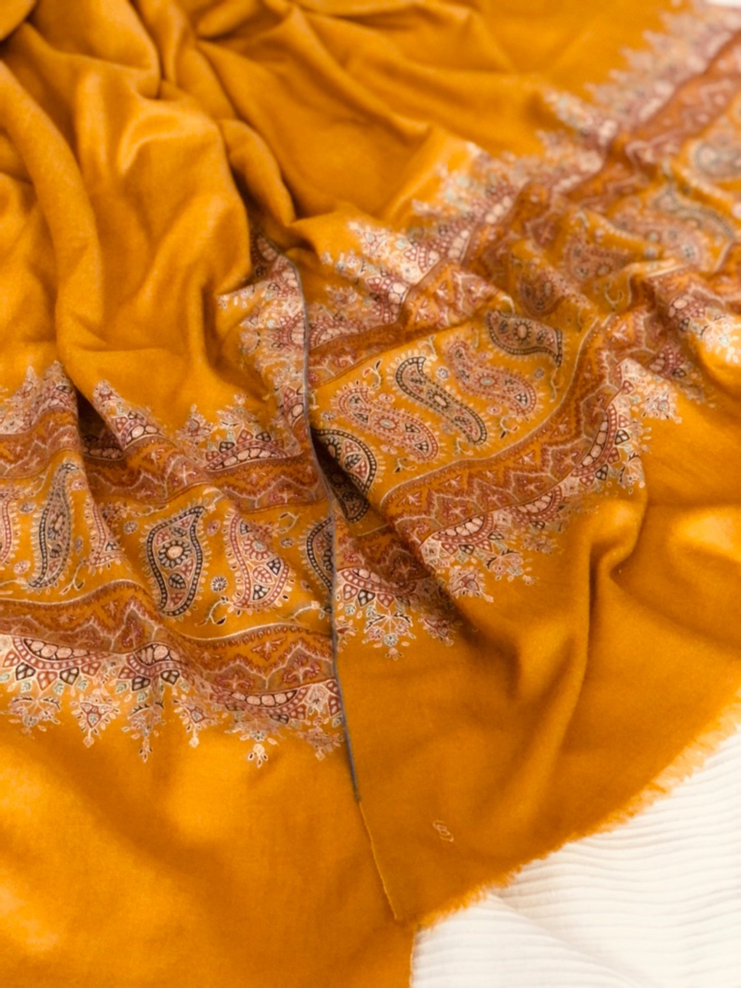 Exclusive Kashmir Pashmina Shawl Sozni Palla Embroidery, Mustard Image 5