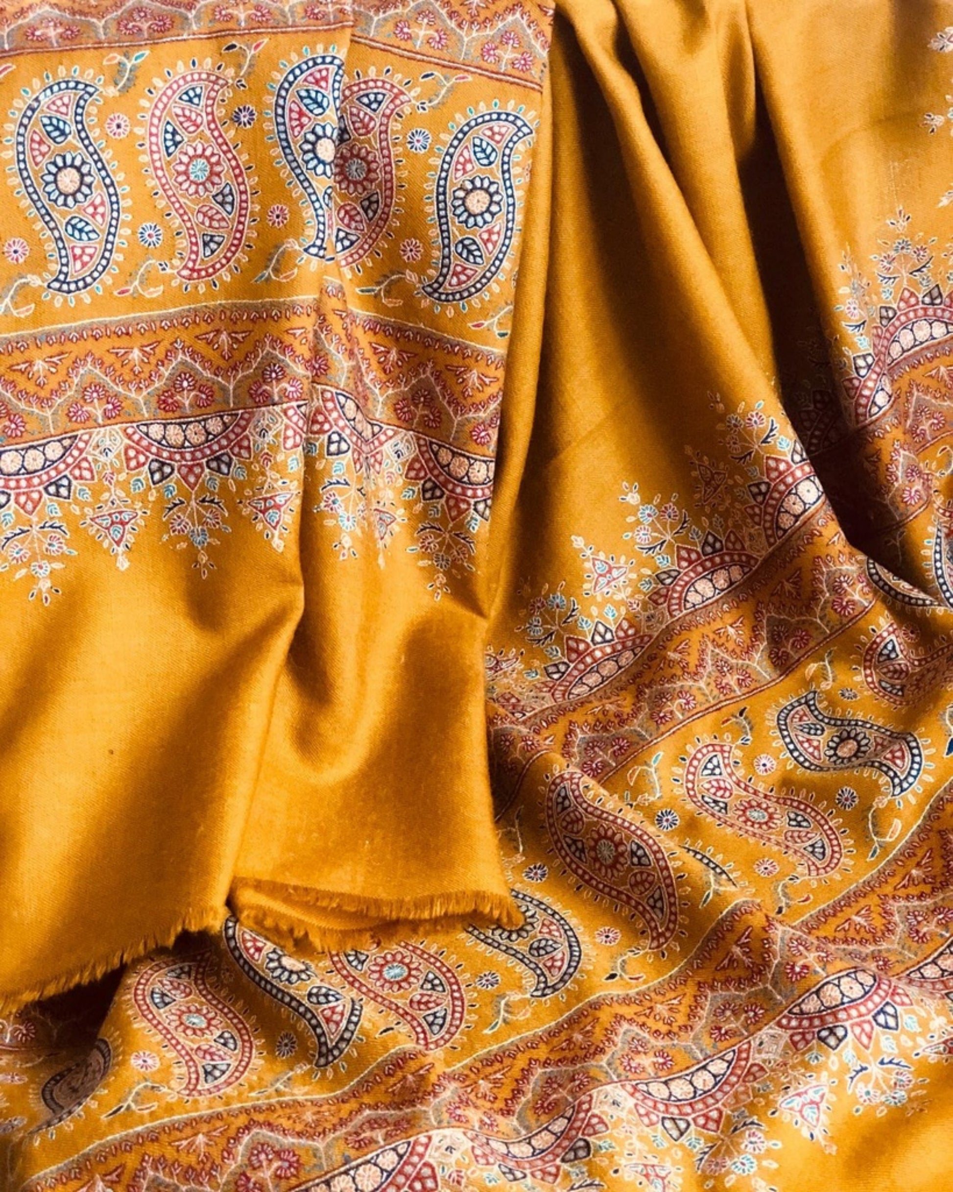 Exclusive Kashmir Pashmina Shawl Sozni Palla Embroidery, Mustard Image 1