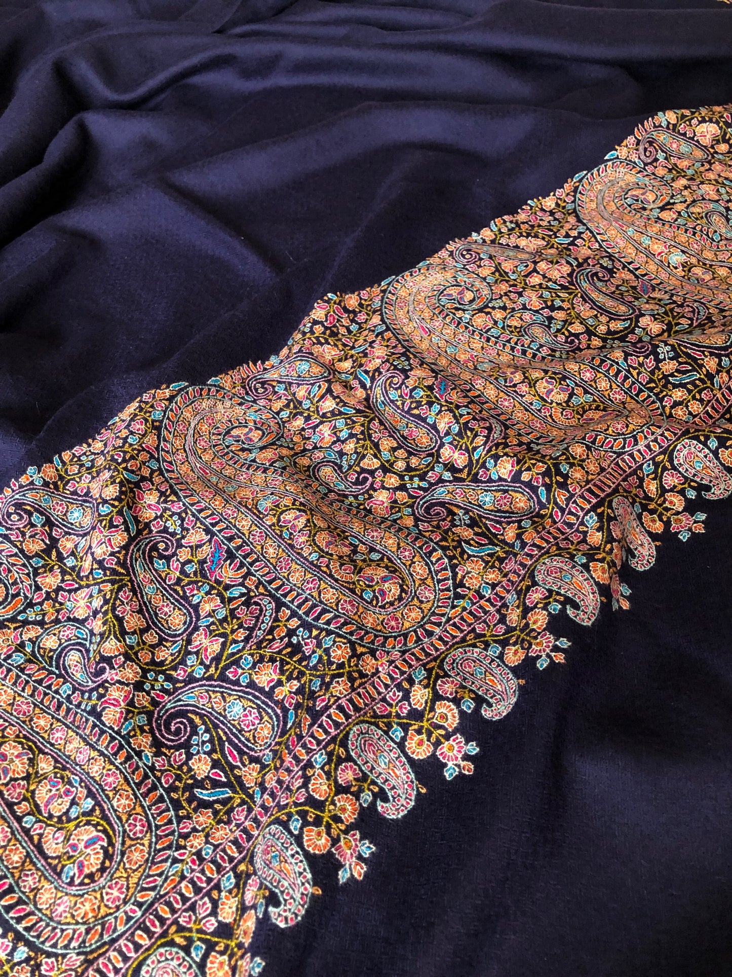 Navy Almond Palla Embroidery Pashmina Shawl