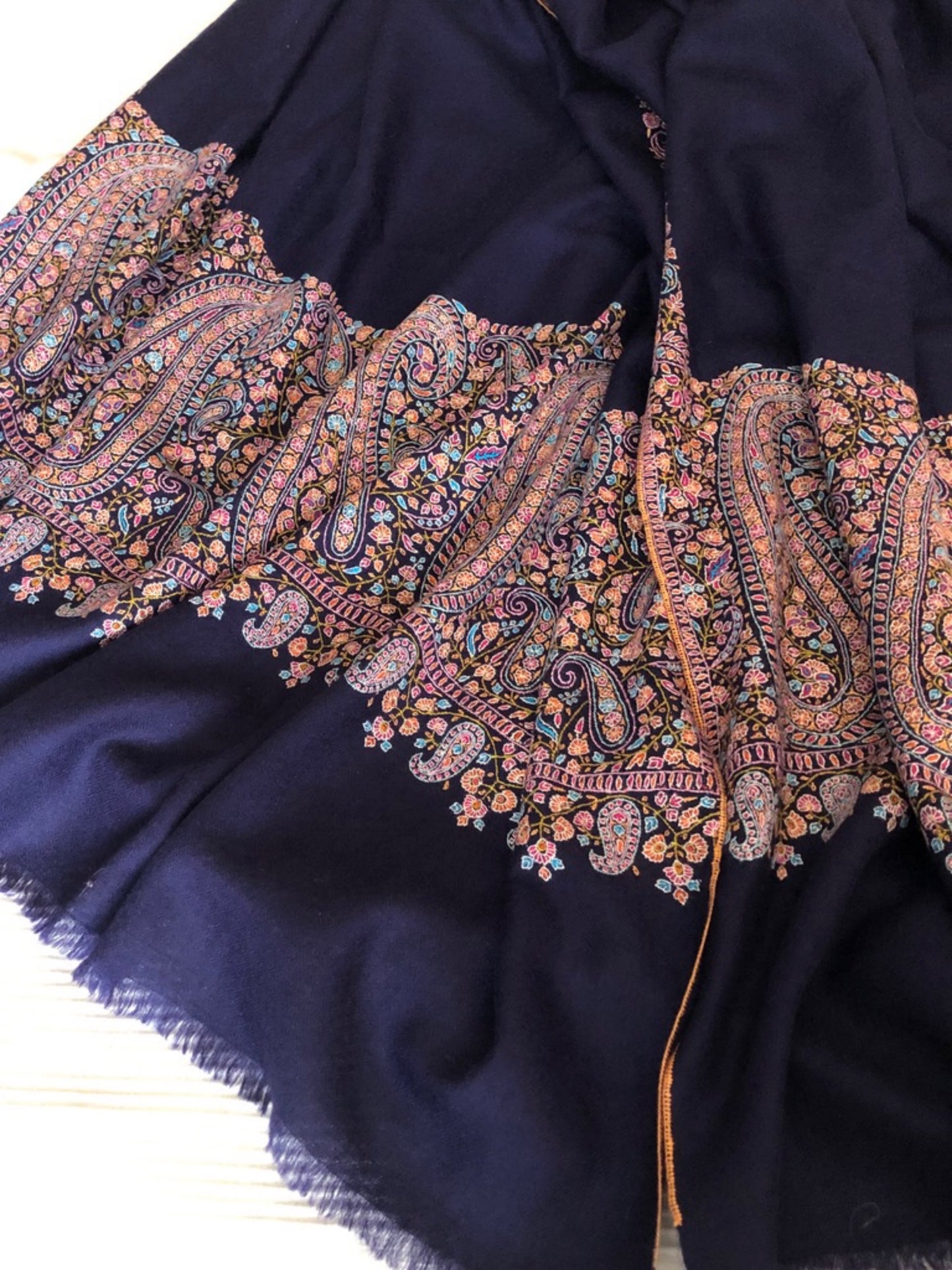 Navy Almond Palla Embroidery Pashmina Shawl